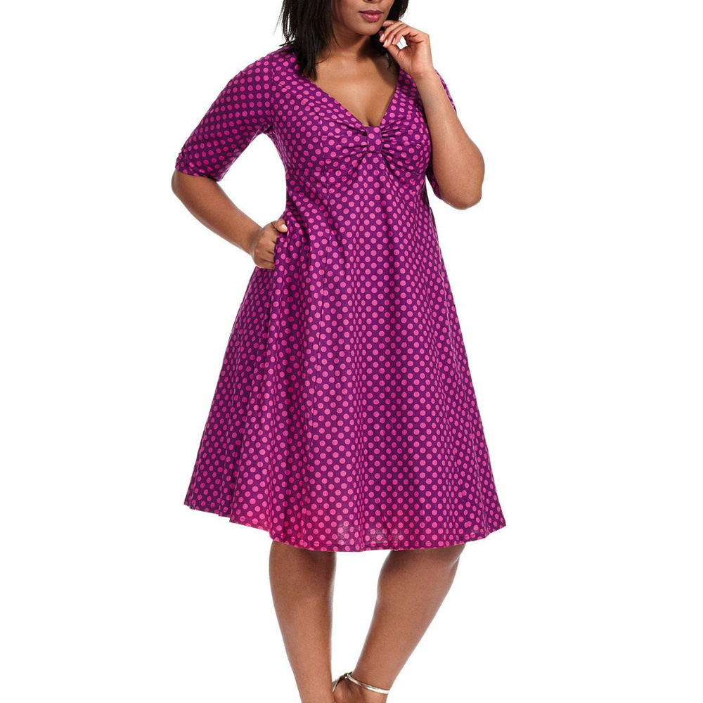 Cherry Velvet Judith Dress in Magenta Dot